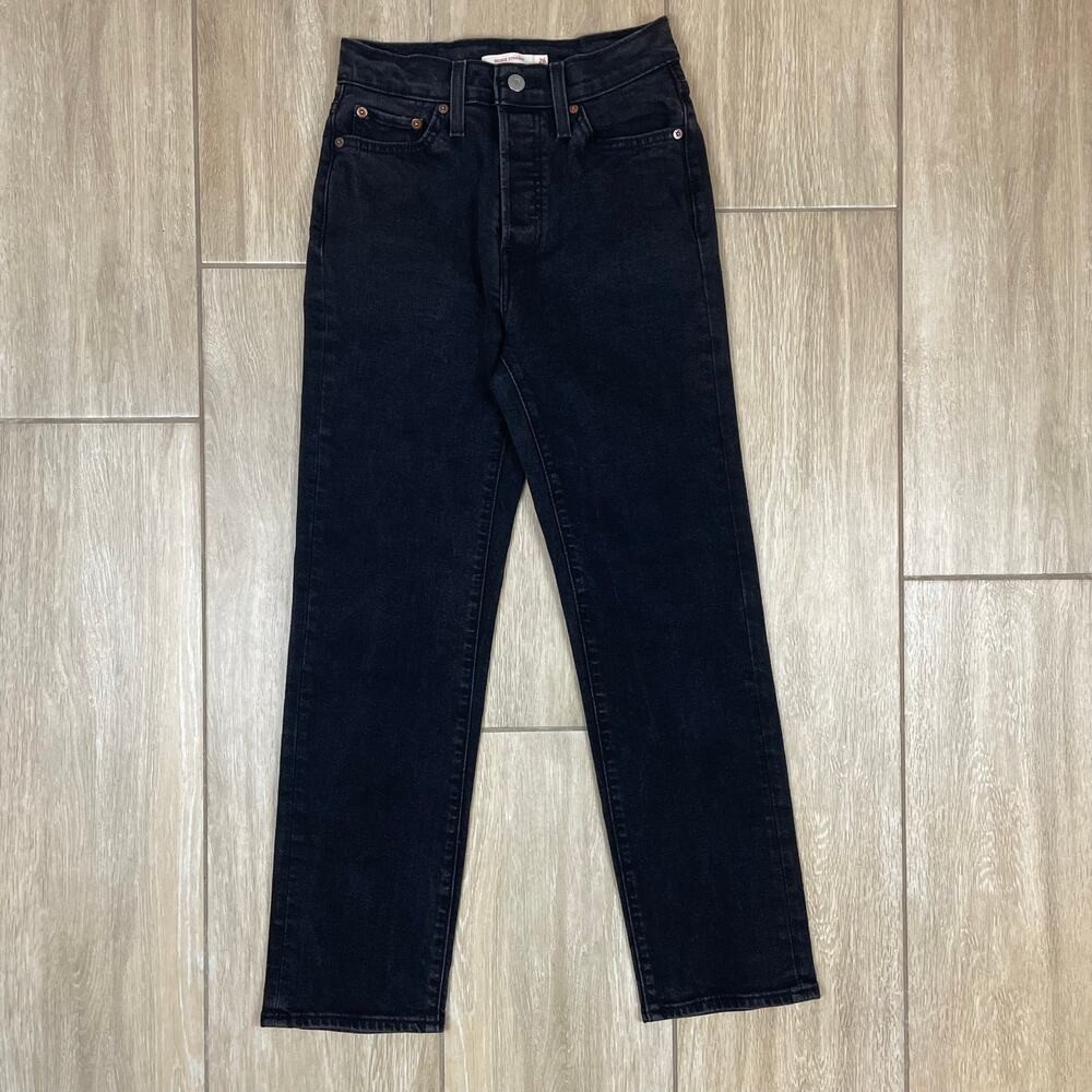 Levi's Wedgie Straight Jeans Women 26 Black High Rise Button Fly Denim